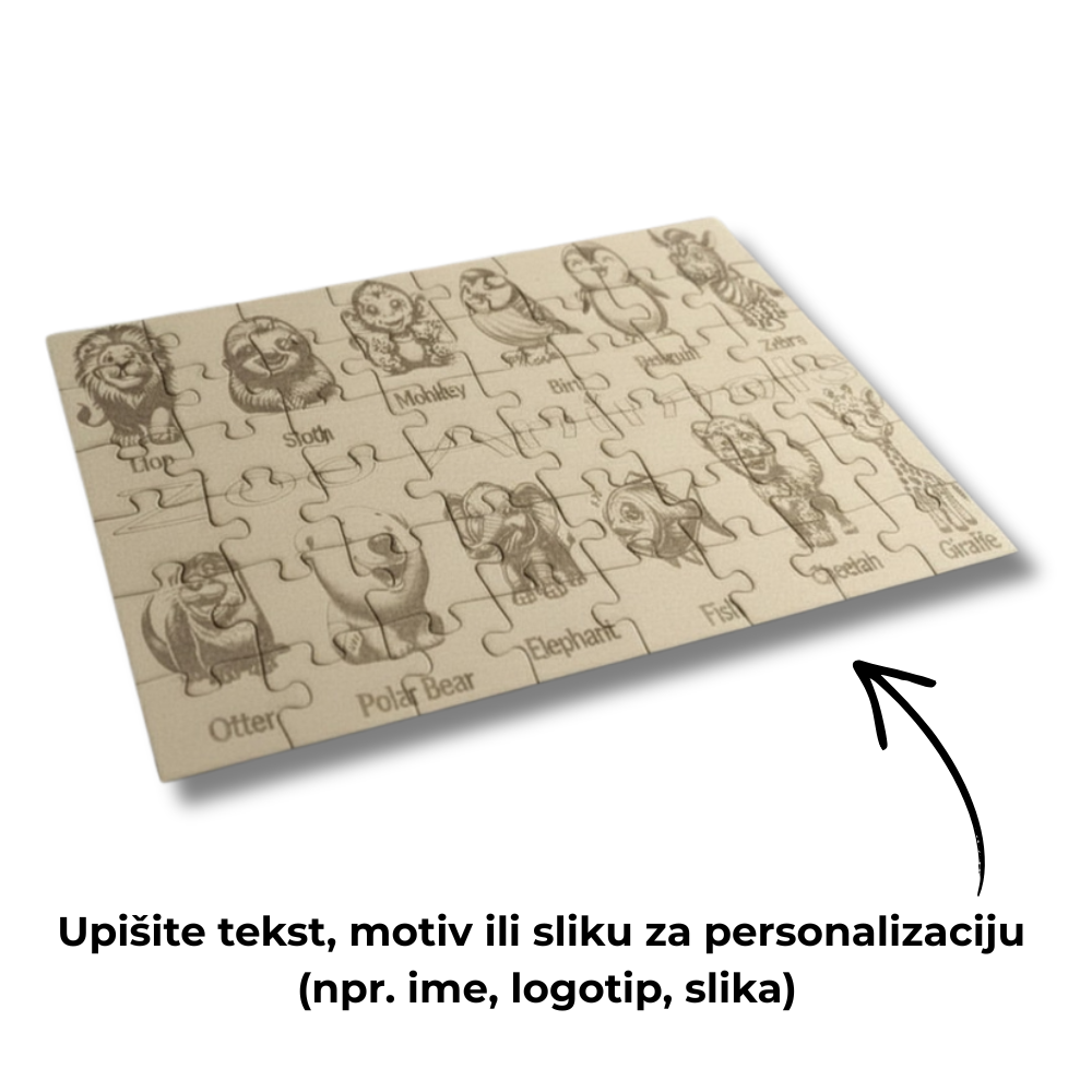 Drvena puzzle za djecu sa zoo motivom – personalizirana slagalica s graviranjem