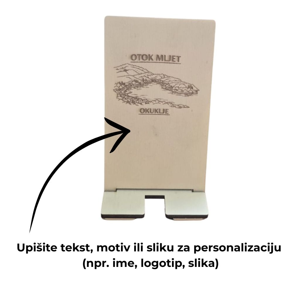 Drveni stalak za mobitel – personalizirani graviranjem natpisa ili slike