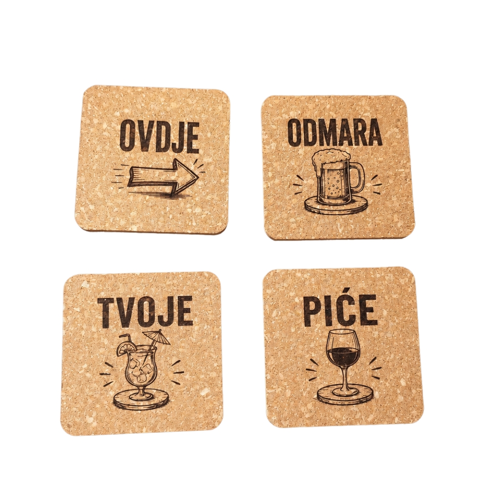 Personalizirani podmetači za čaše od pluta 10 × 10 cm – set 4 kom