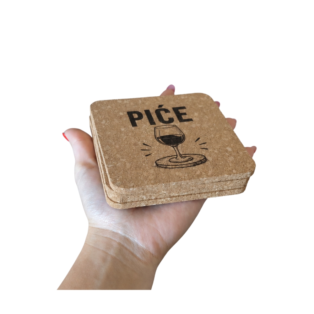 Personalizirani podmetači za čaše od pluta 10 × 10 cm – set 4 kom