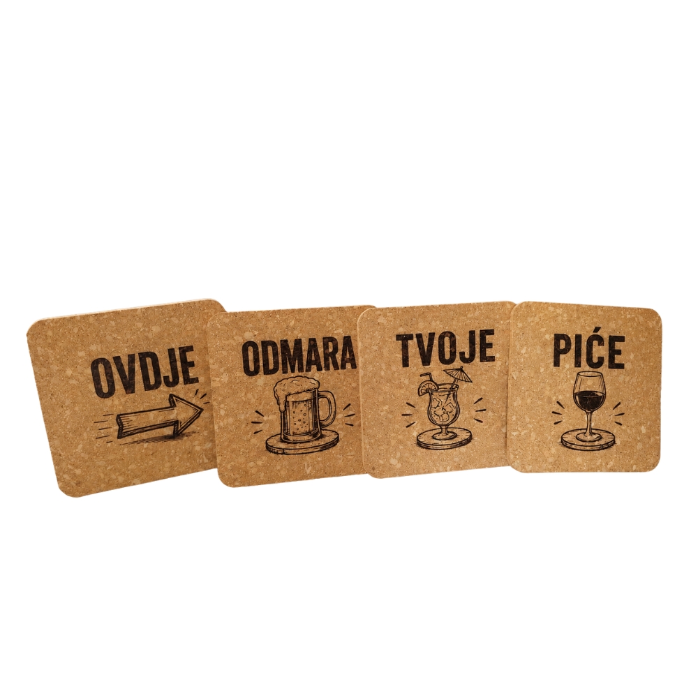 Personalizirani podmetači za čaše od pluta 10 × 10 cm – set 4 kom