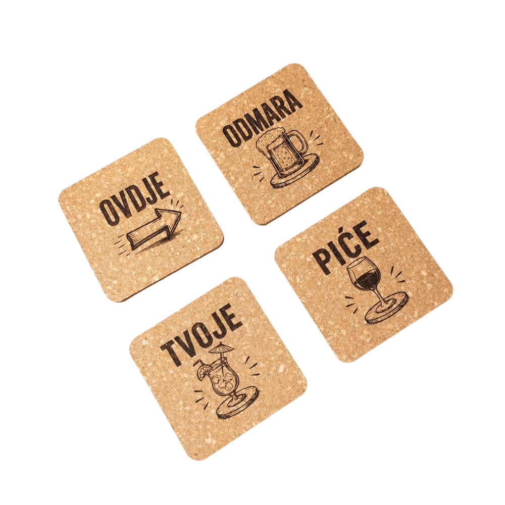 Personalizirani podmetači za čaše od pluta 10 × 10 cm – set 4 kom