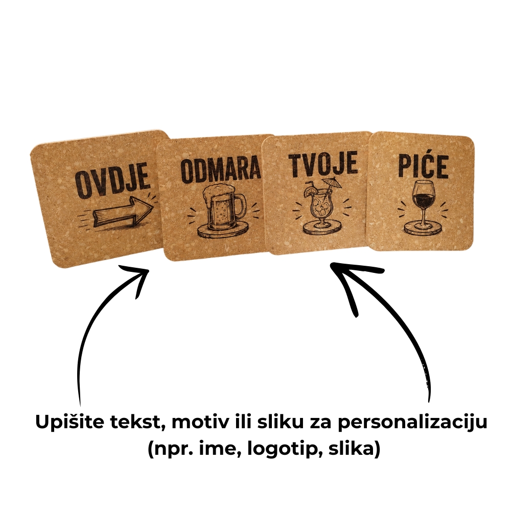 Personalizirani podmetači za čaše od pluta 10 × 10 cm – set 4 kom